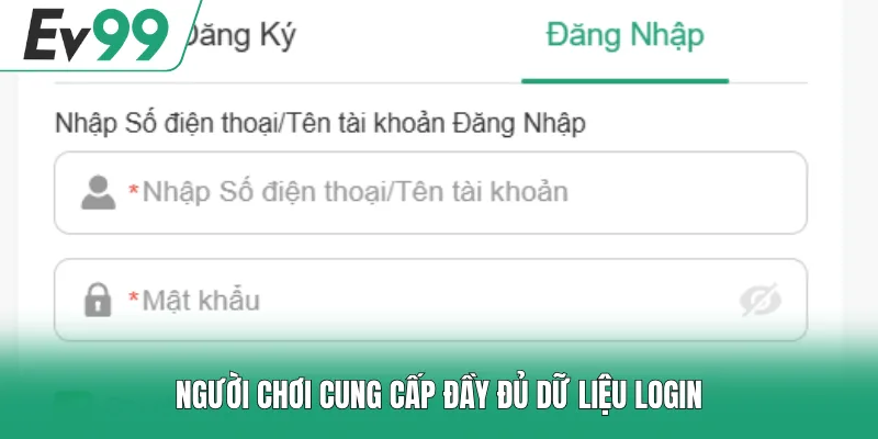 Đăng Nhập EV99 1 Người chơi cung cấp đầy đủ dữ liệu login